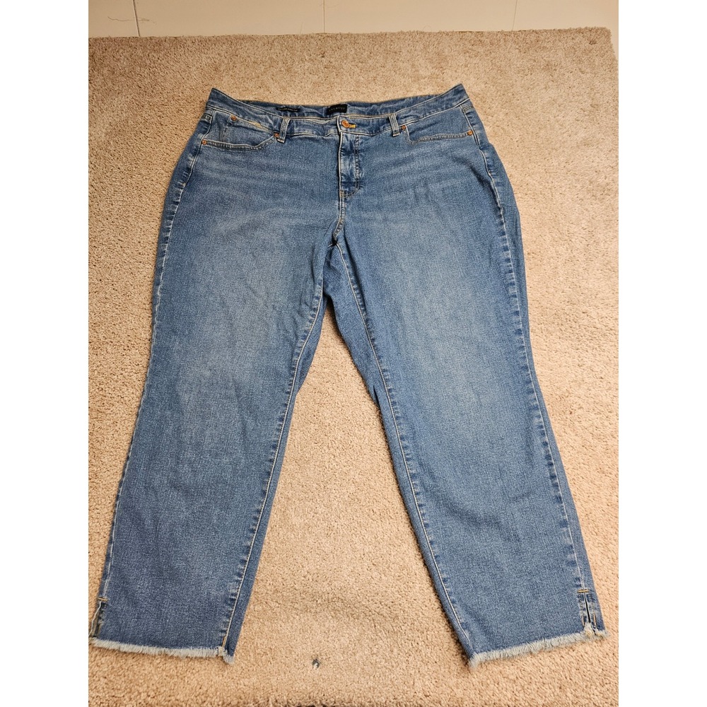 Talbots Slim Ankle Jeans 16W Flores Wash Blue Raw Hem Stretch Denim VN5463